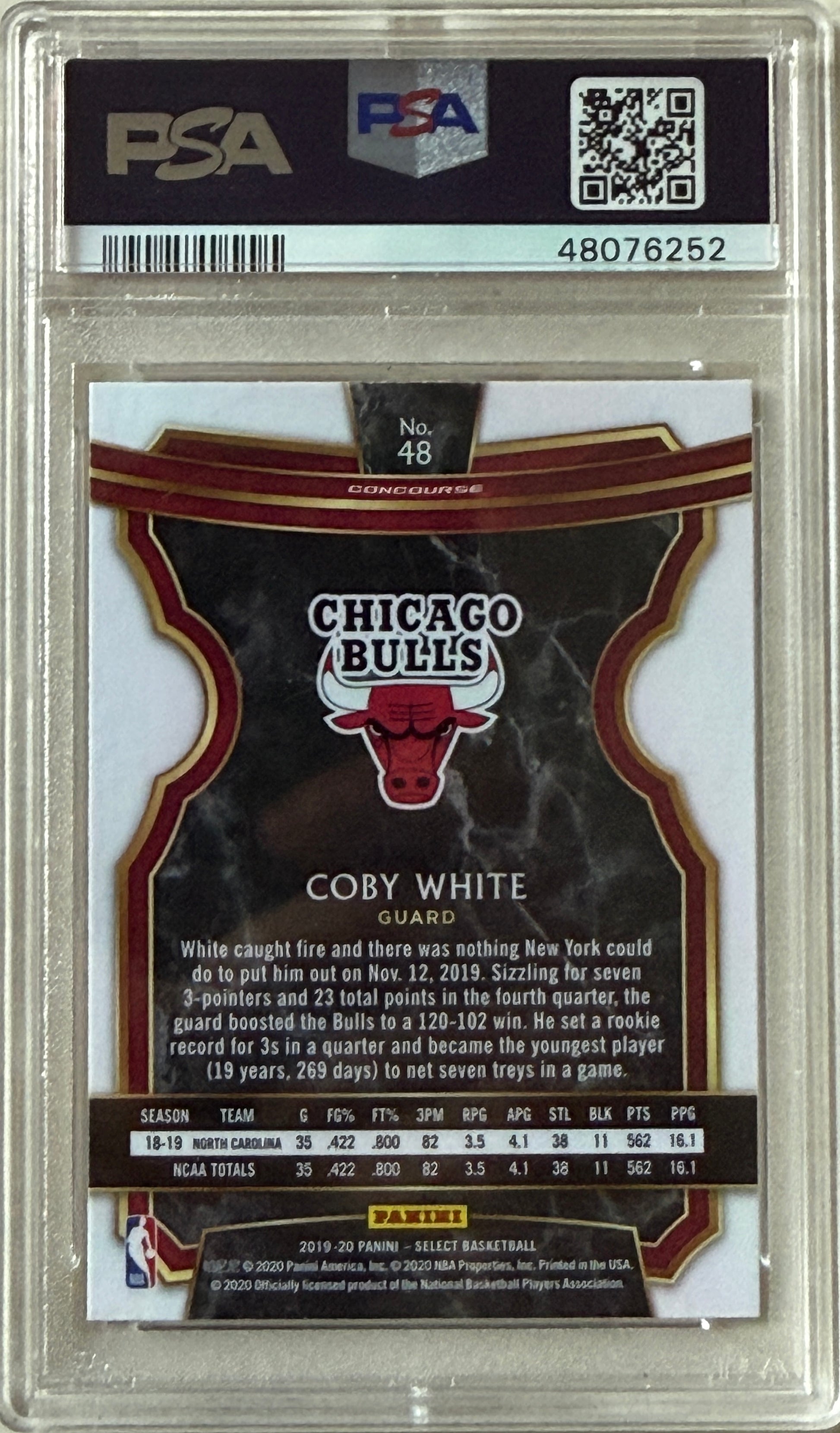 2019 Panini Select #48 Coby White RC PSA 9