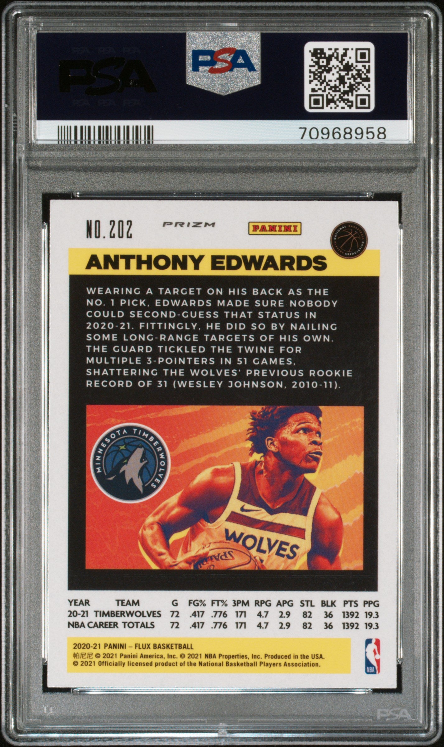 2020 Panini Flux #202 Pulsar Anthony Edwards RC PSA 10