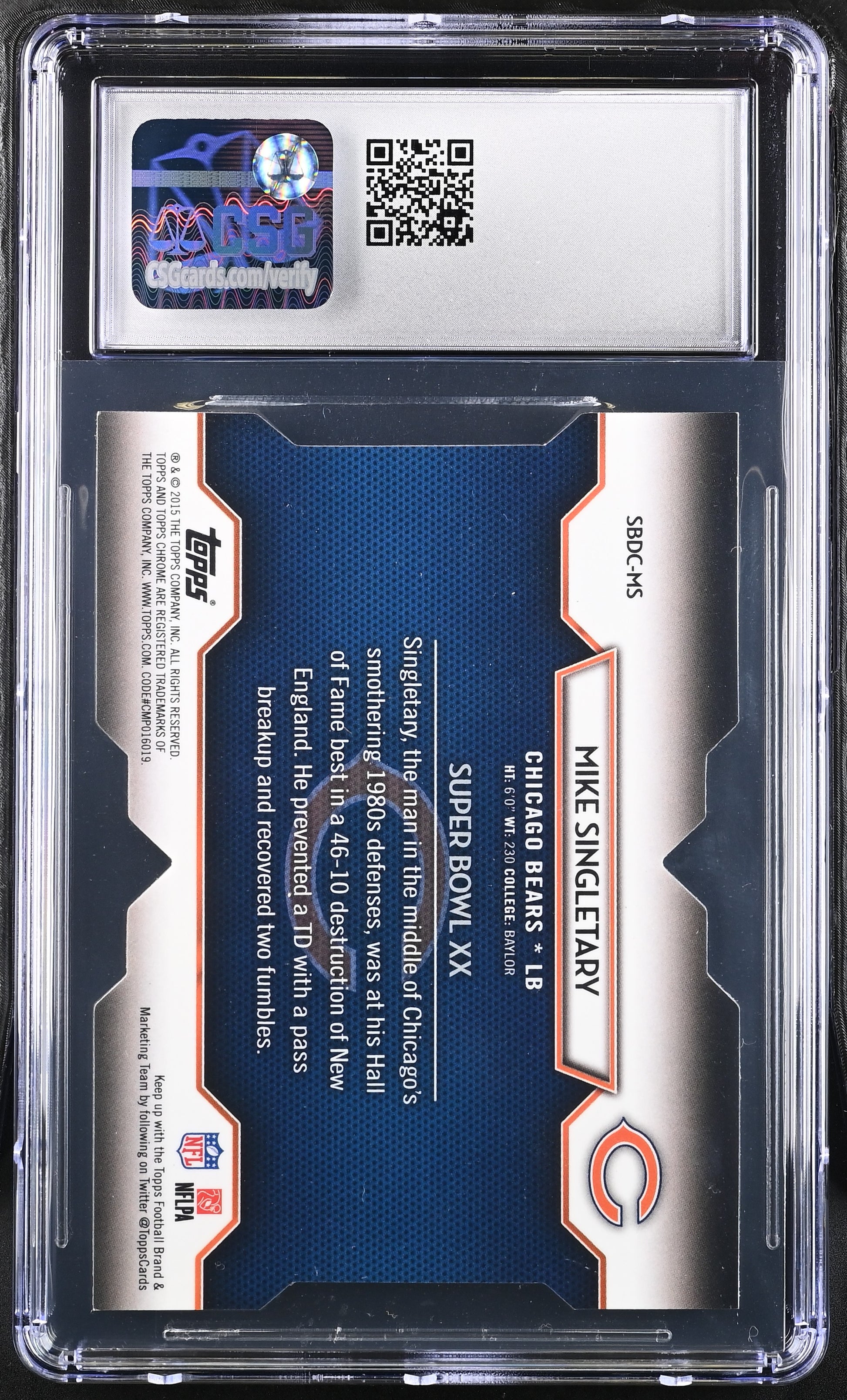 2015 Chrome Super Bowl 50 Die Cuts /50 Mike Singletary 9