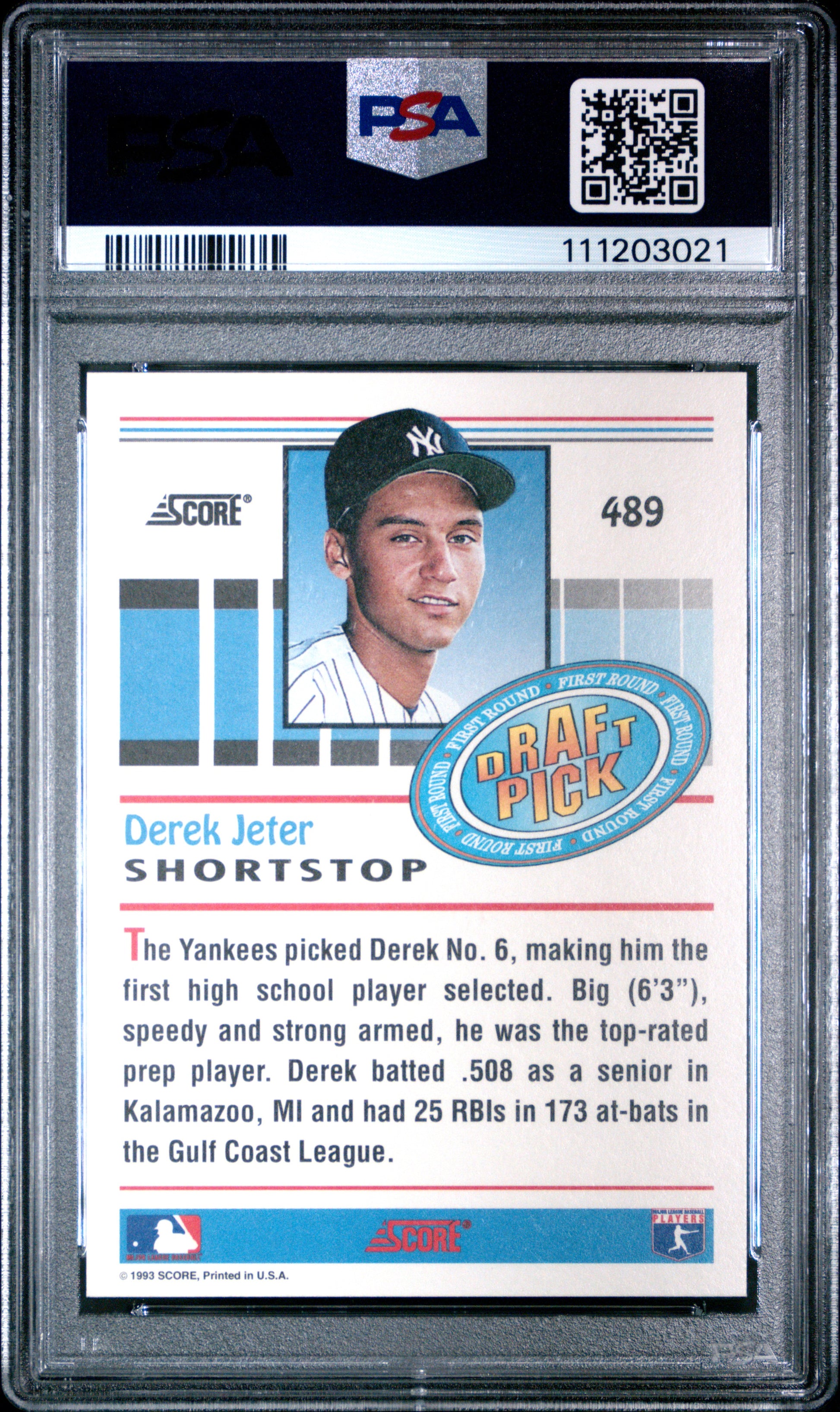 1993 Score #489 Derek Jeter PSA 9