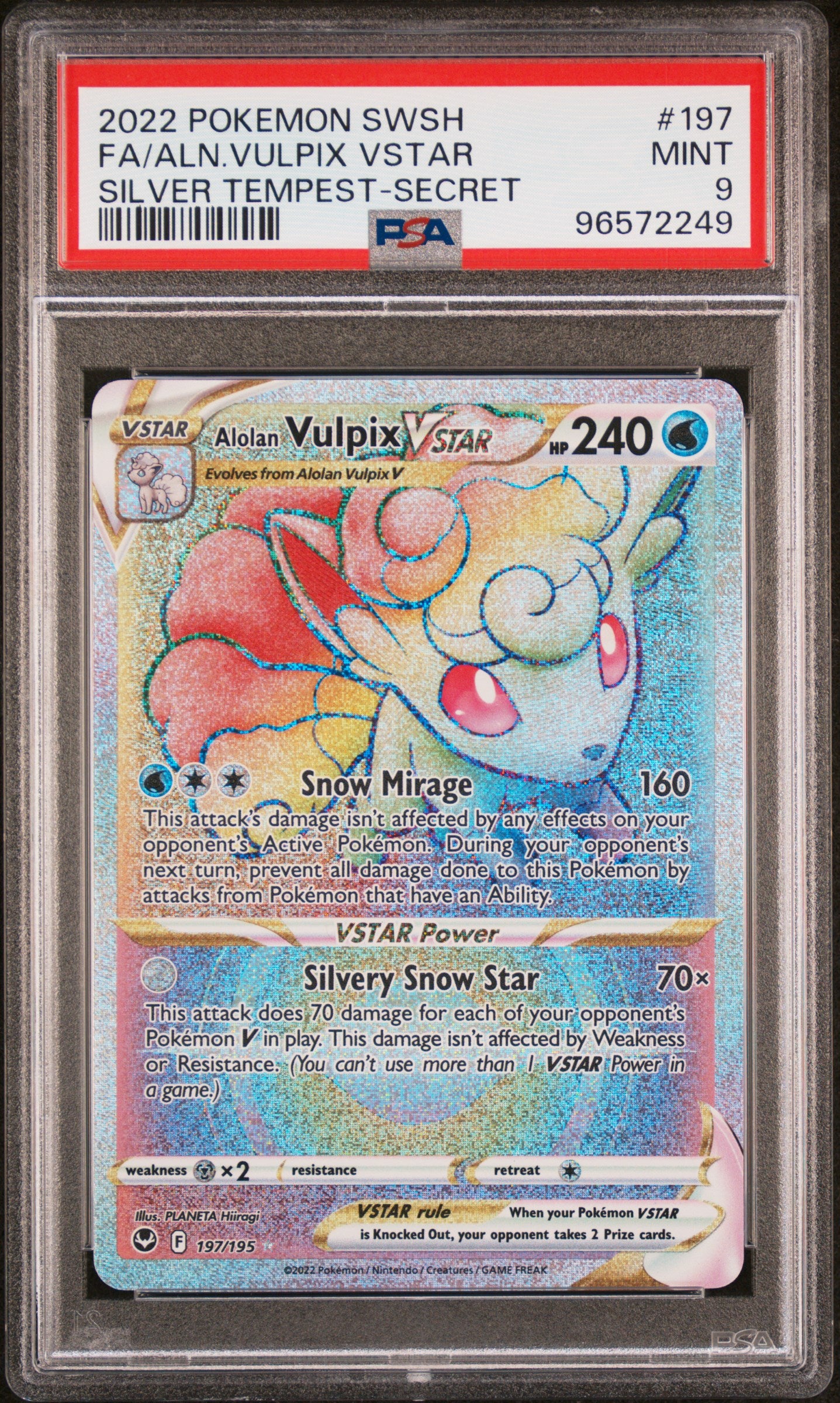 2022 Pokemon Sword & Shield Silver Tempest #197 Secret Fa/Aln.Vulpix Vstar PSA 9