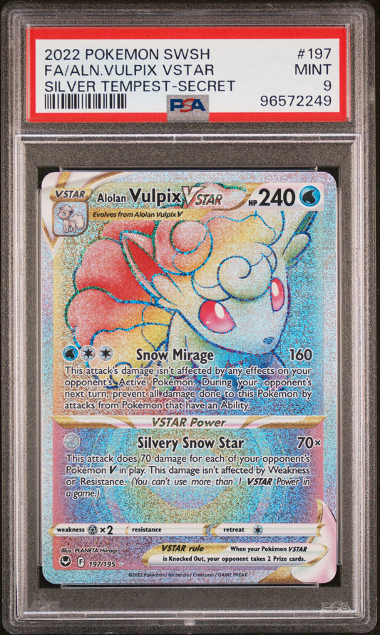 2022 Pokemon Sword & Shield Silver Tempest #197 Secret Fa/Aln.Vulpix Vstar PSA 9