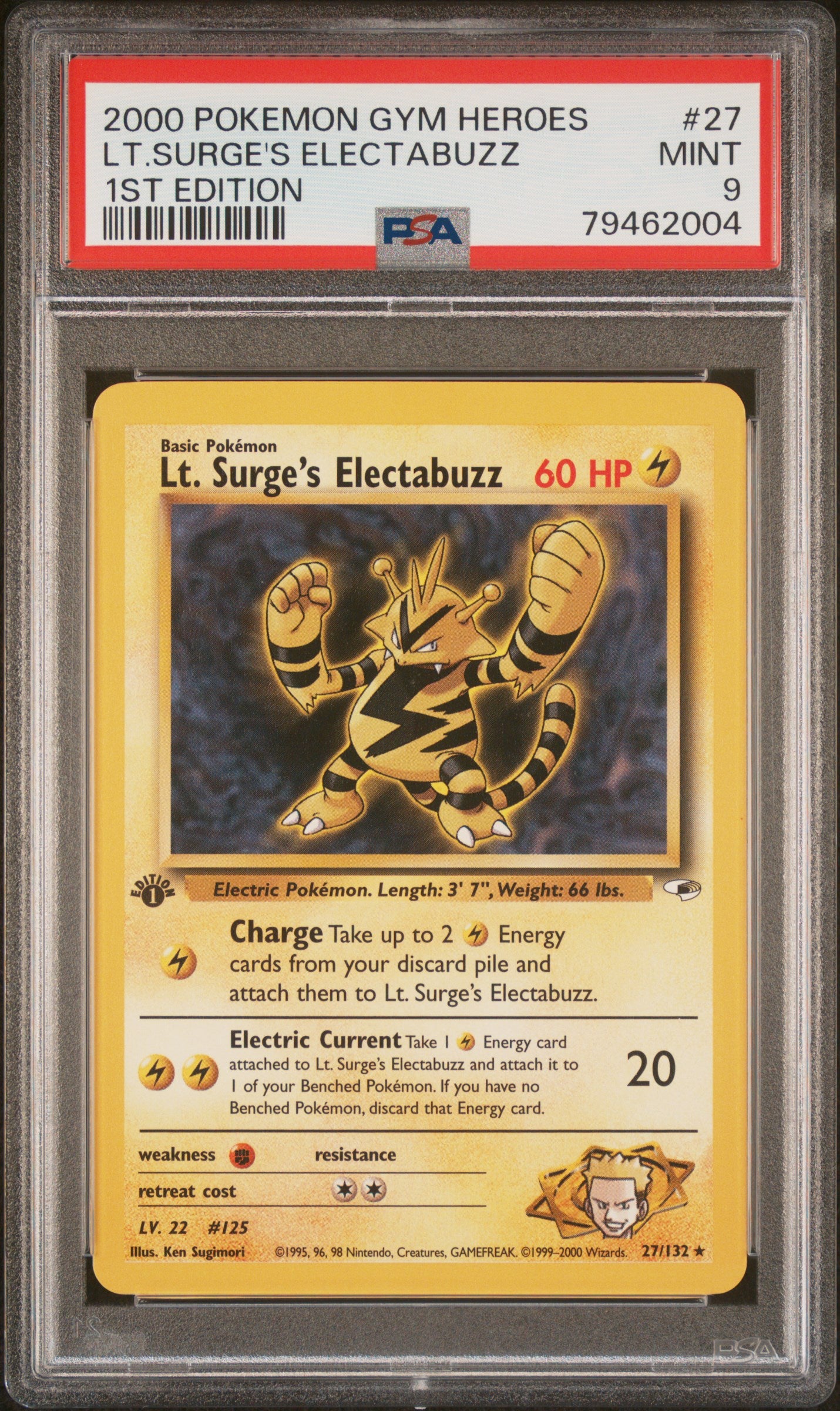 2000 Pokemon Gym Heroes #27 1st Edition Lt.Surge'S Electabuzz PSA 9
