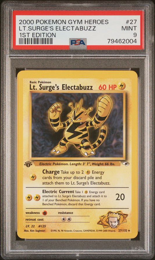 2000 Pokemon Gym Heroes #27 1st Edition Lt.Surge'S Electabuzz PSA 9