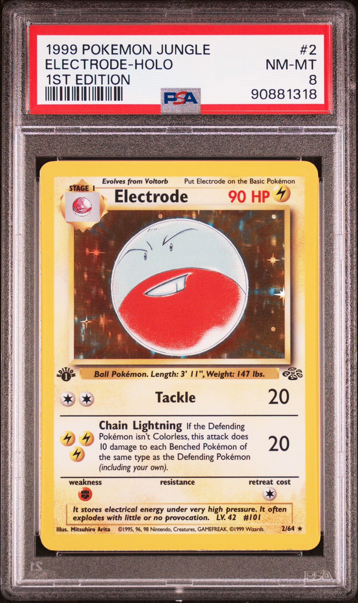 1999 Pokemon Jungle #2 1st Edition Electrode-Holo PSA 8