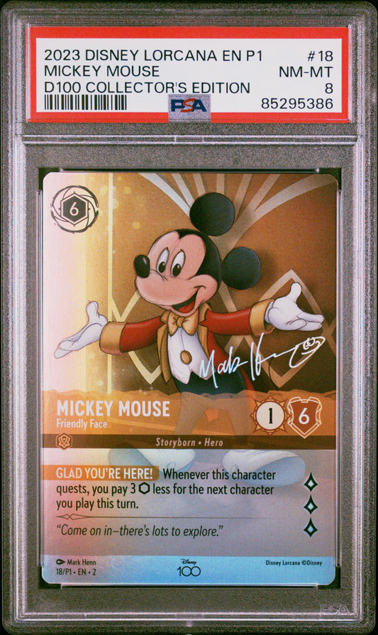 2023 Disney Lorcana En P1-Promo #18 D100 Collector'S Edition Mickey Mouse PSA 8
