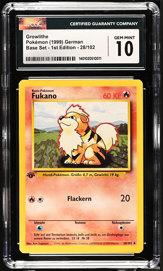 1999 Base Set - 1st Edition #28/102 Growlithe CGC 10