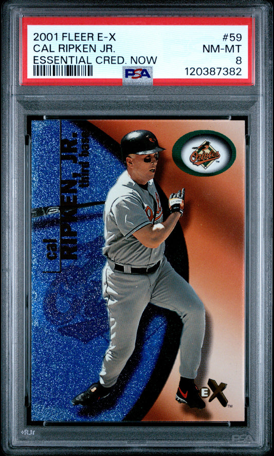 2001 Fleer E-X #59 Essential Cred. Now Cal Ripken Jr. /299 PSA 8