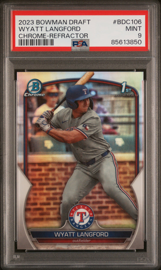 2023 Bowman Draft #BDC106 Chrome-Refractor Wyatt Langford PSA 9
