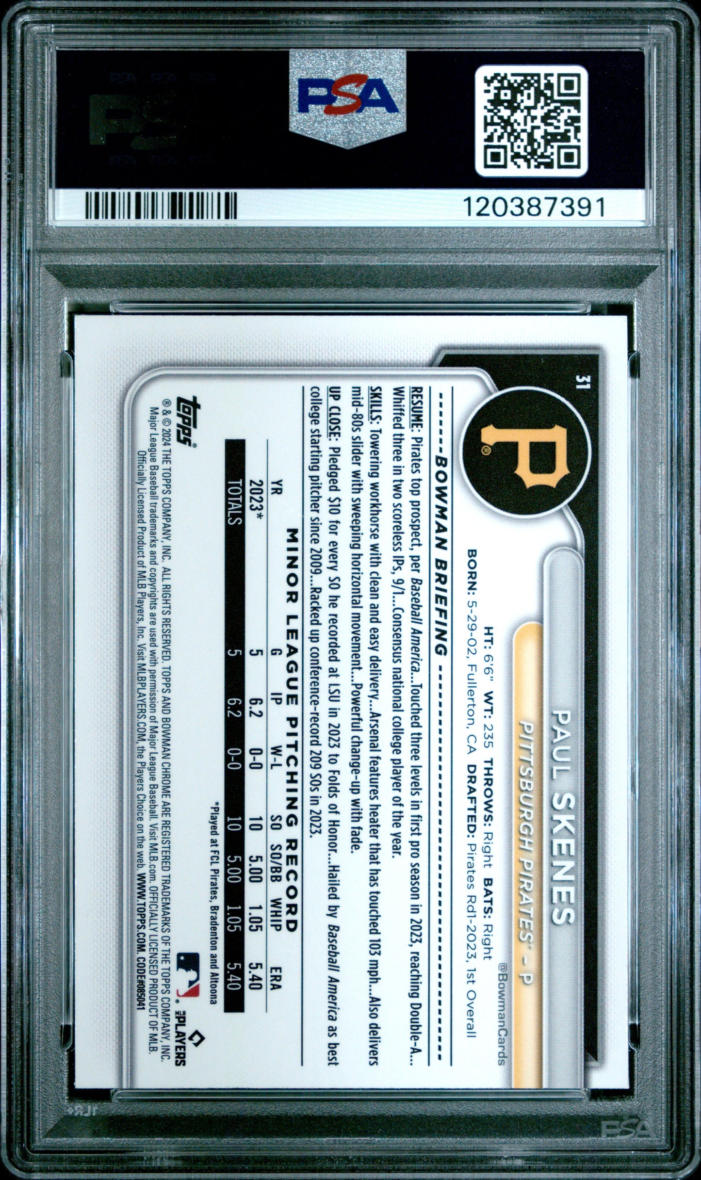 2024 Bowman Chrome #31 Paul Skenes PSA 10