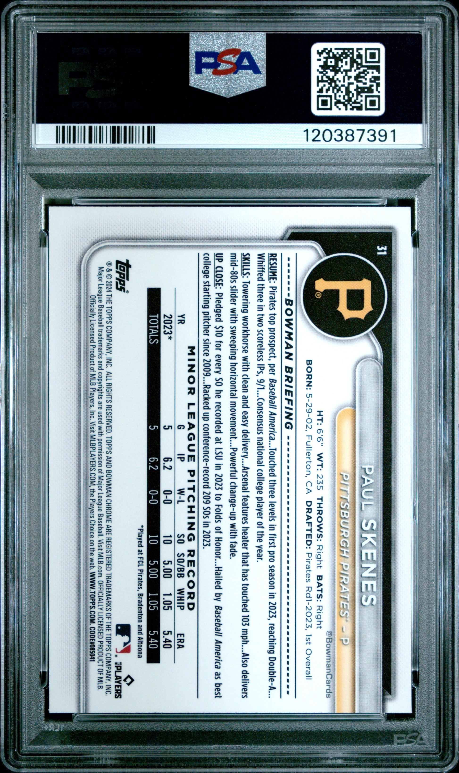 2024 Bowman Chrome #31 Paul Skenes PSA 10