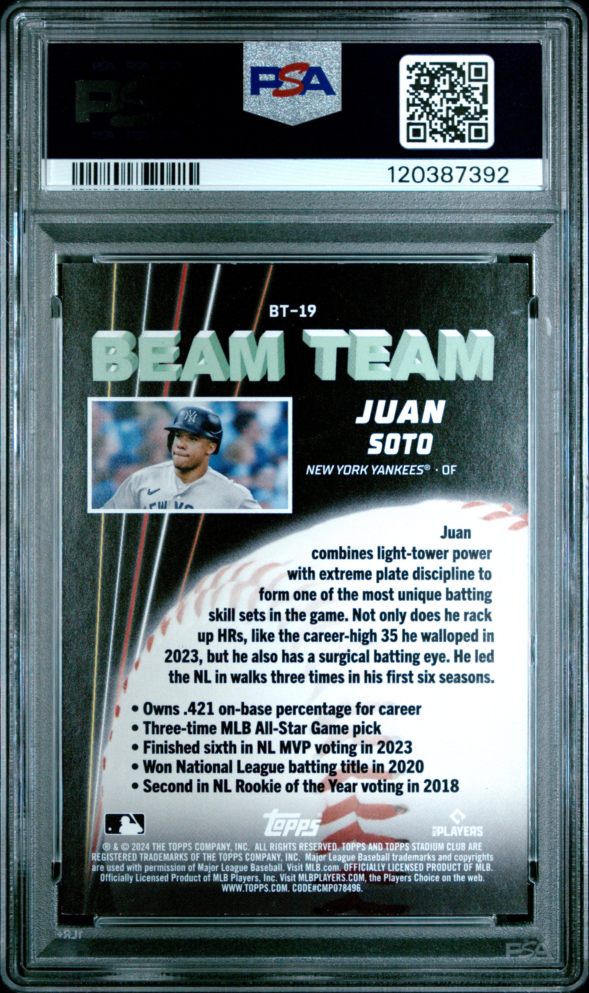 2024 Topps Stadium Club Beam Team #BT19 Juan Soto PSA 8