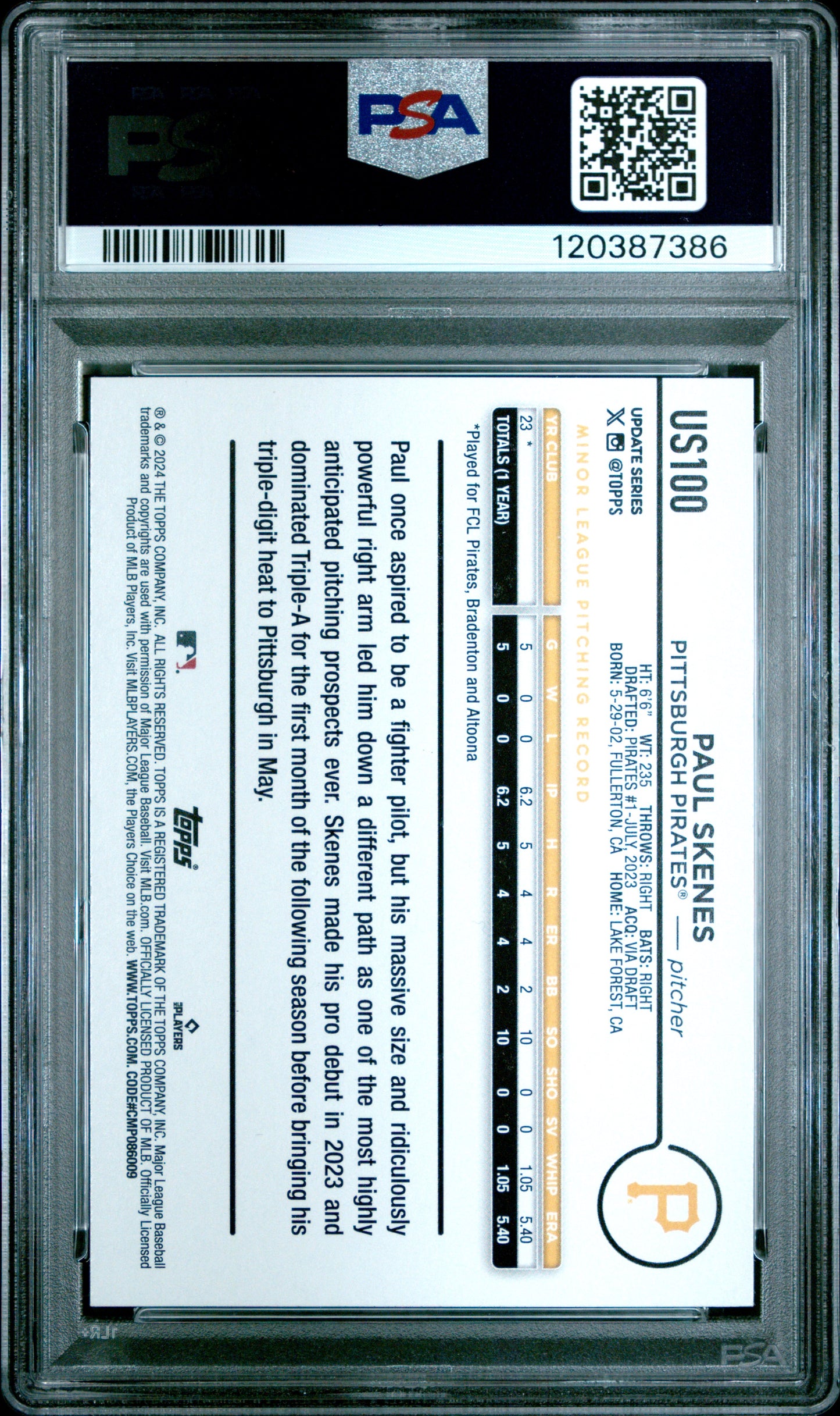 2024 Topps Update #US100 Paul Skenes RC PSA 9 (7286)