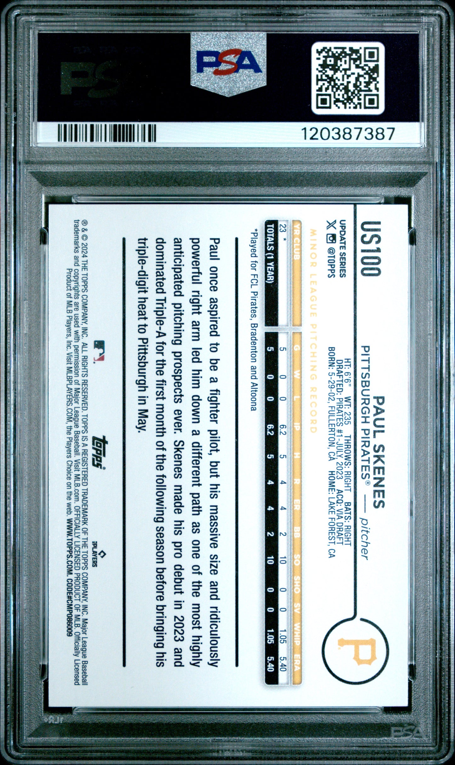 2024 Topps Update #US100 Paul Skenes PSA 9 (7387)
