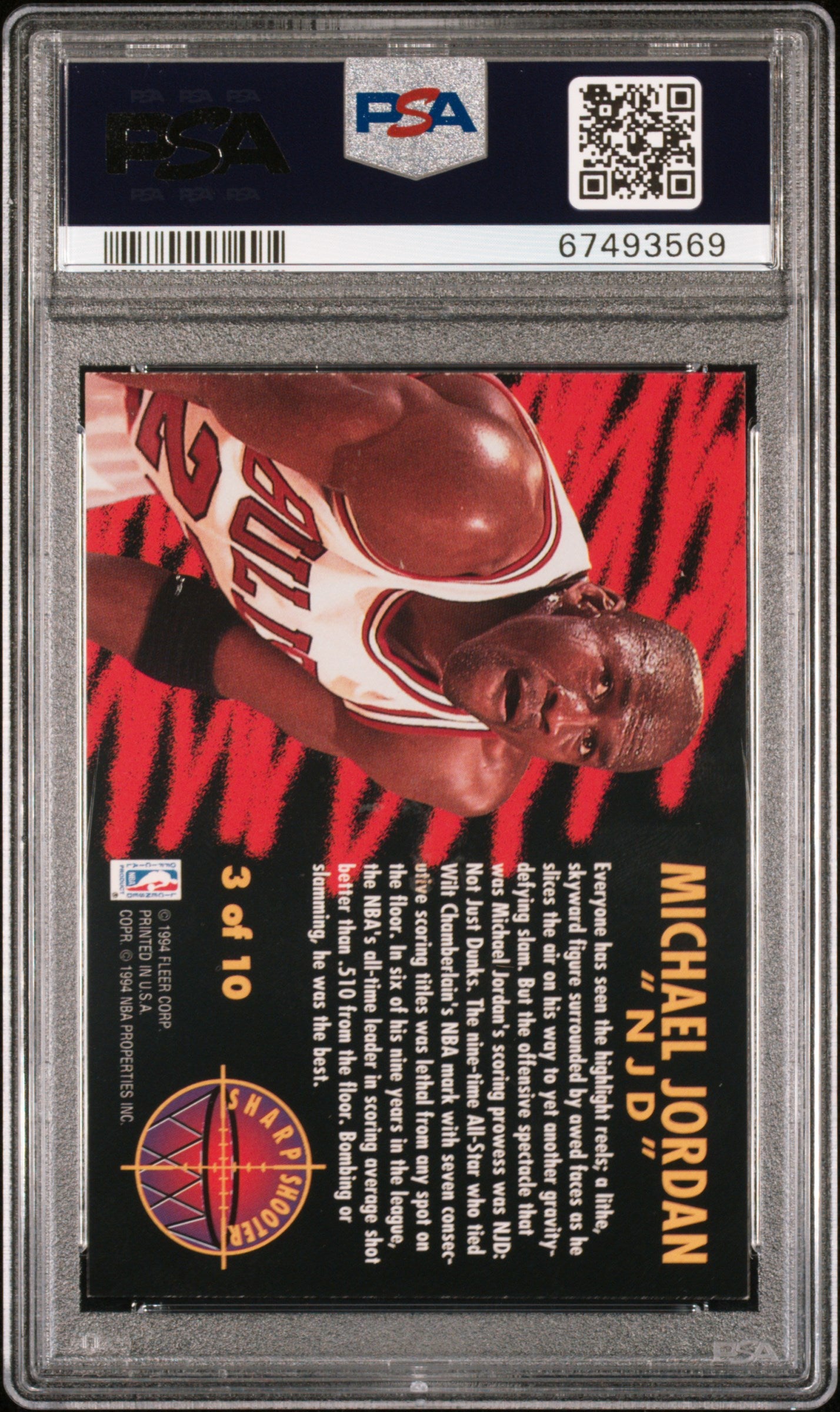 1993 Fleer Sharpshooter #3 Sharpshooter Michael Jordan PSA 8