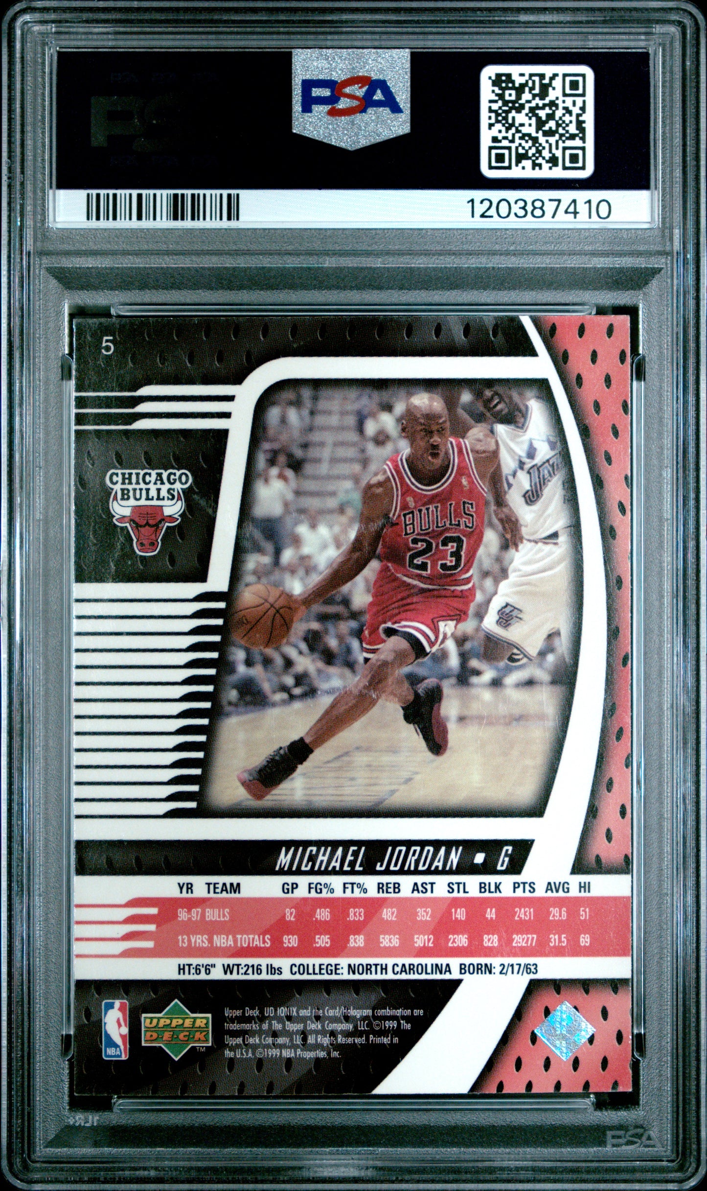 1998 Upper Deck Ionix #5 Michael Jordan PSA 8
