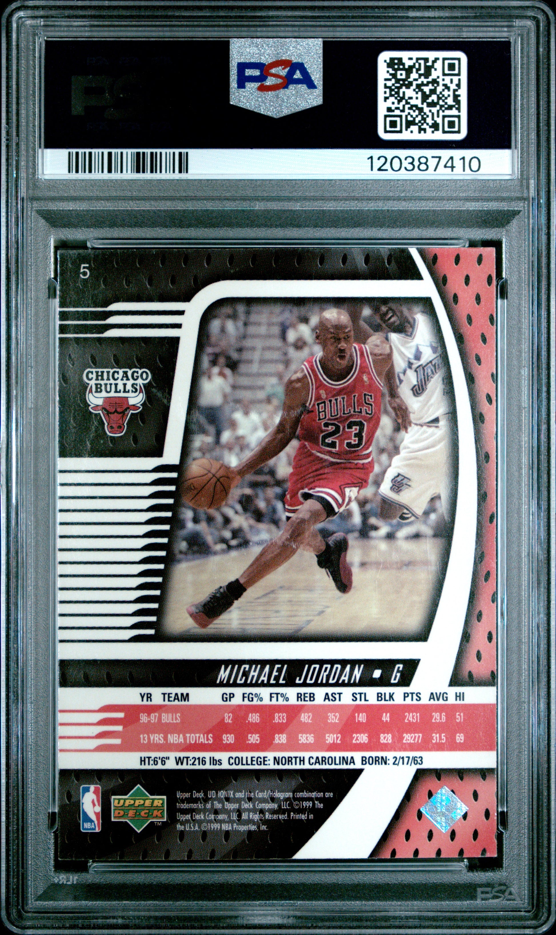 1998 Upper Deck Ionix #5 Michael Jordan PSA 8