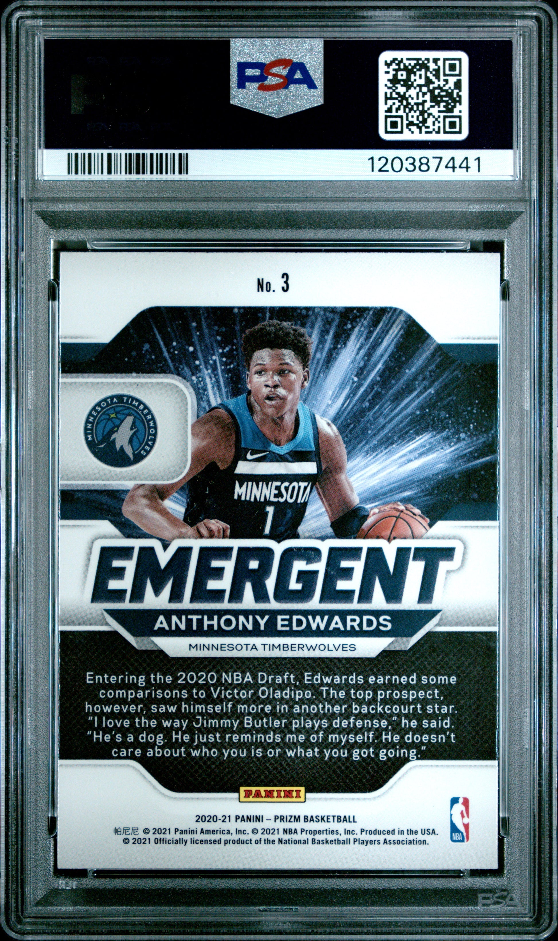 2020 Panini Prizm Emergent #3 Anthony Edwards RC PSA 10