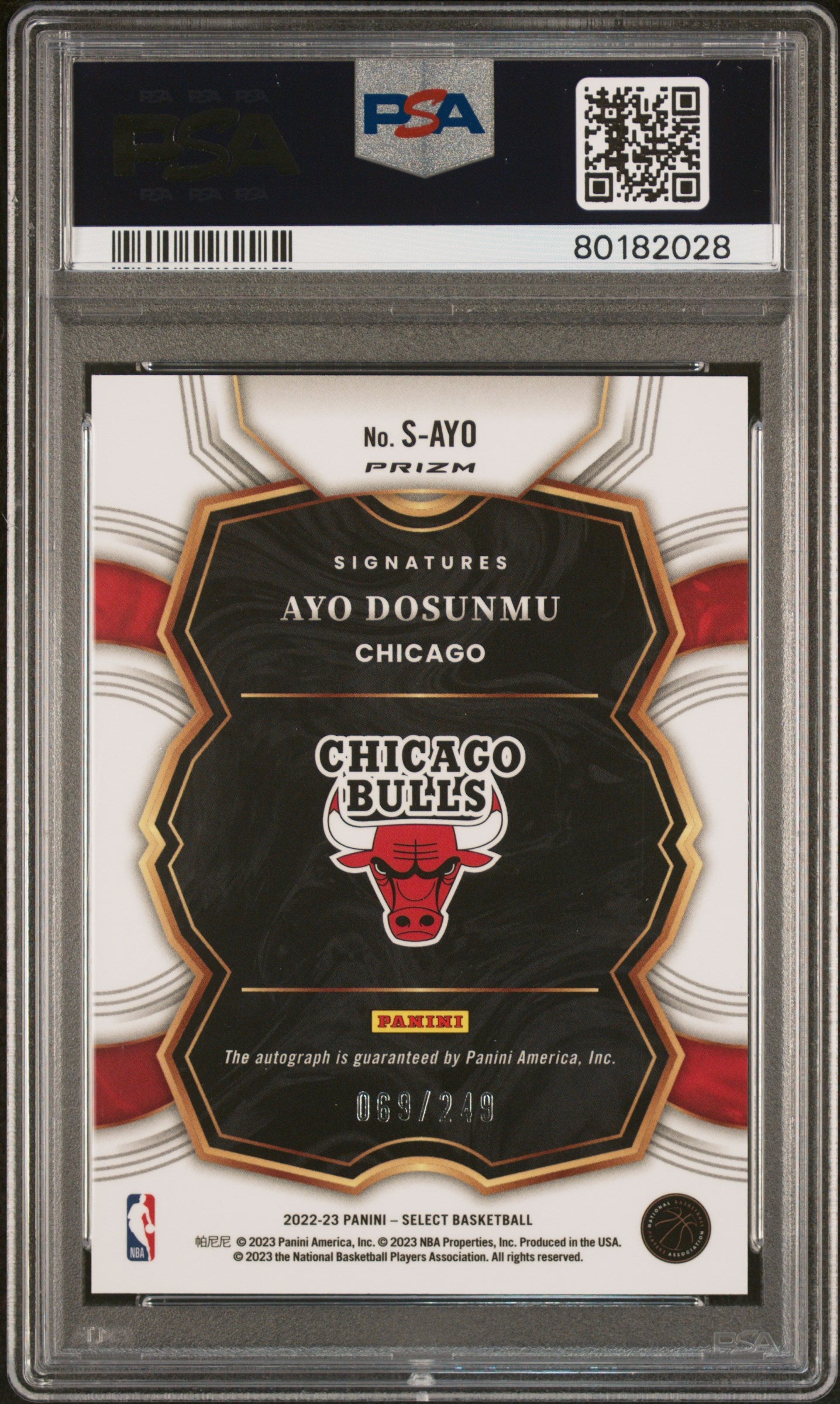 2022 Panini Select Signatures #SAYO Ayo Dosunmu PSA 9