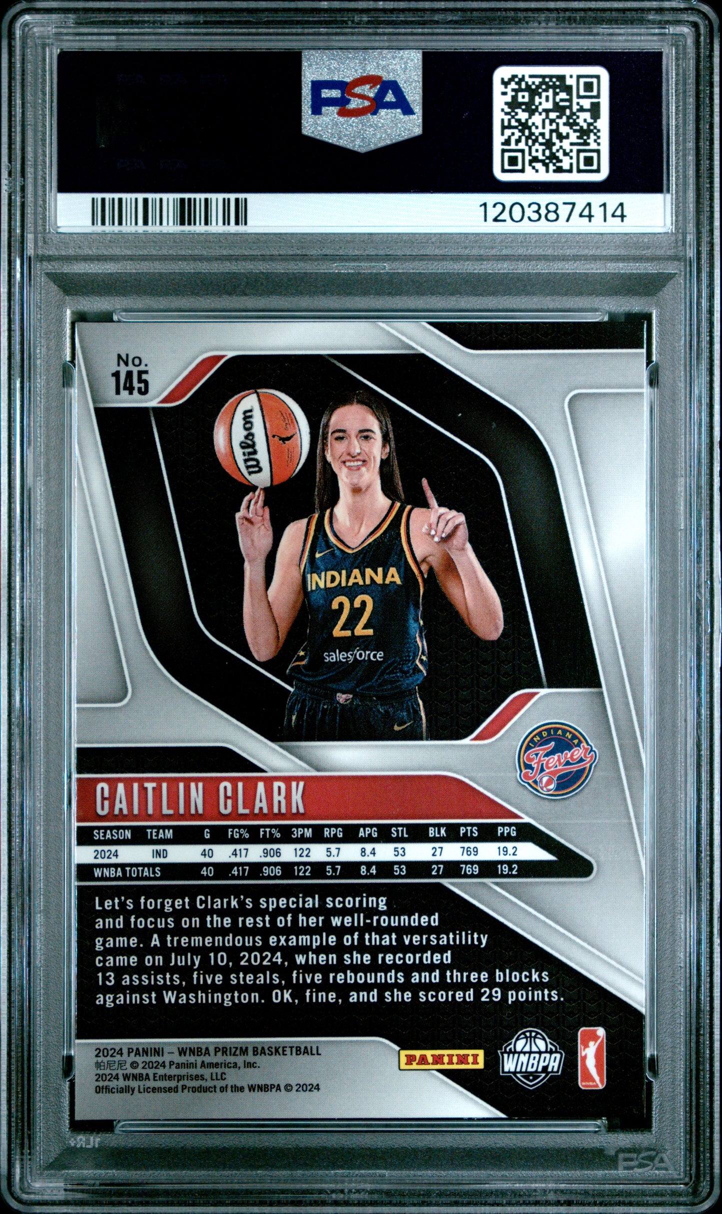 2024 Panini Prizm Wnba #145 Caitlin Clark RC PSA 9