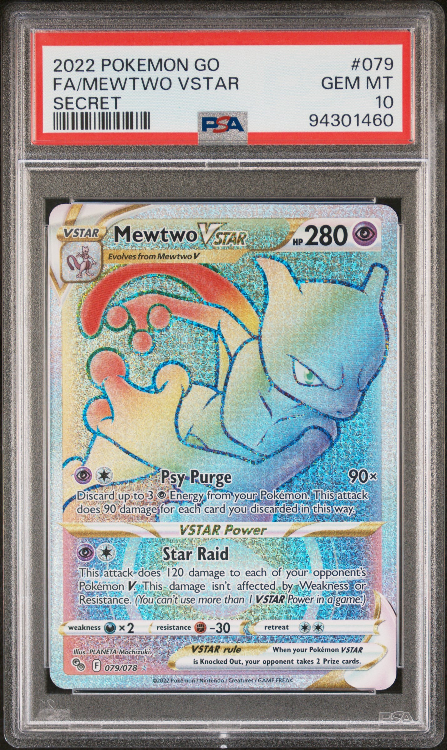 2022 Pokemon Go #079 FA/Mewtwo VStar Secret PSA 10