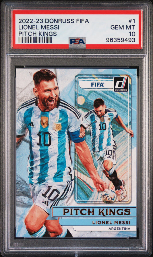 2022 Panini Donruss Fifa Pitch Kings #1 Pitch Kings Lionel Messi PSA 10