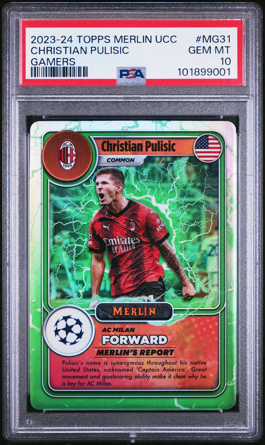 2023-24 Topps Merlin Uefa Merlin's Gamers MG31 Christian Pulisic PSA 10