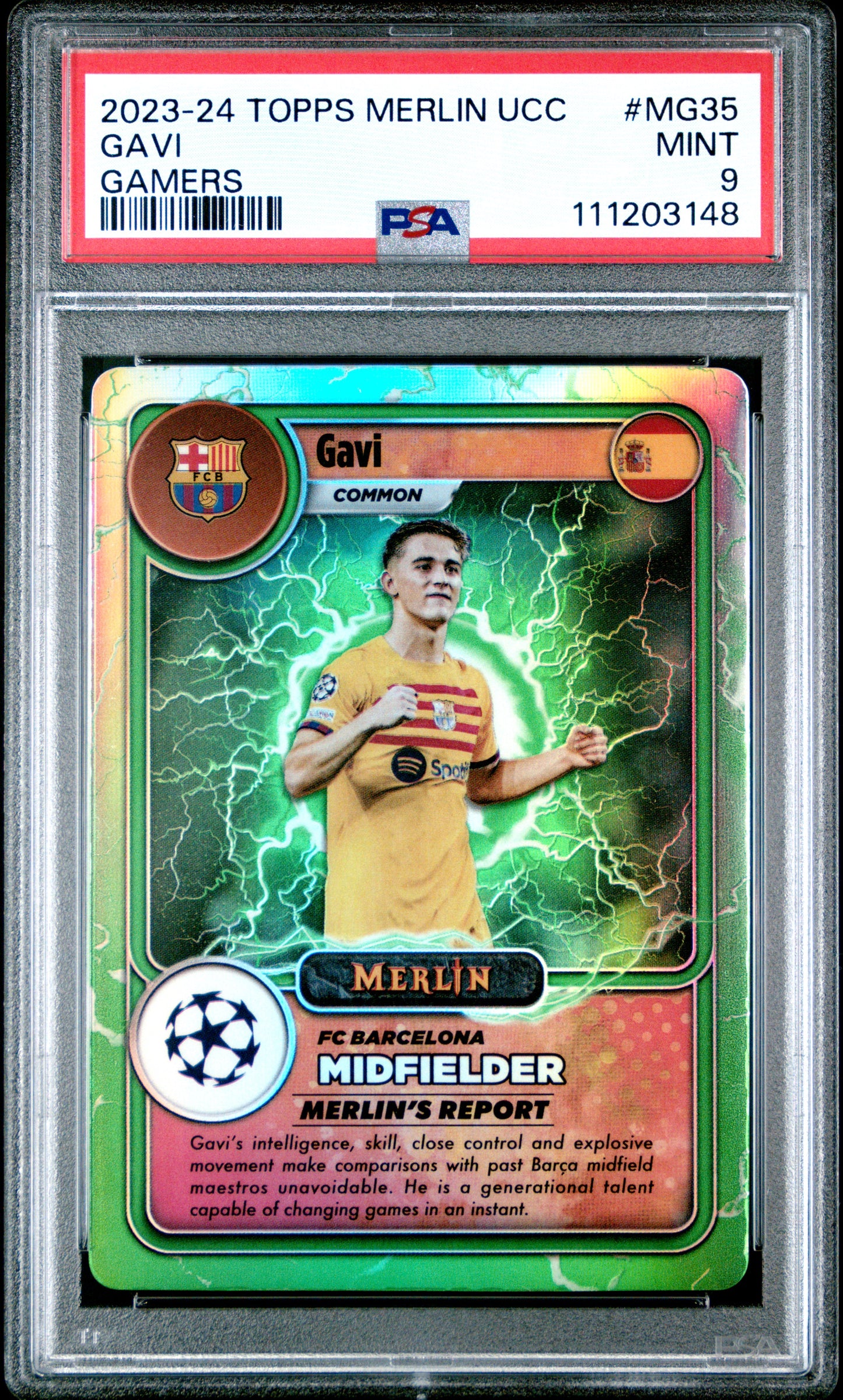 2023-24 Topps Merlin Uefa Merlin's Gamers MG35 Gavi PSA 9