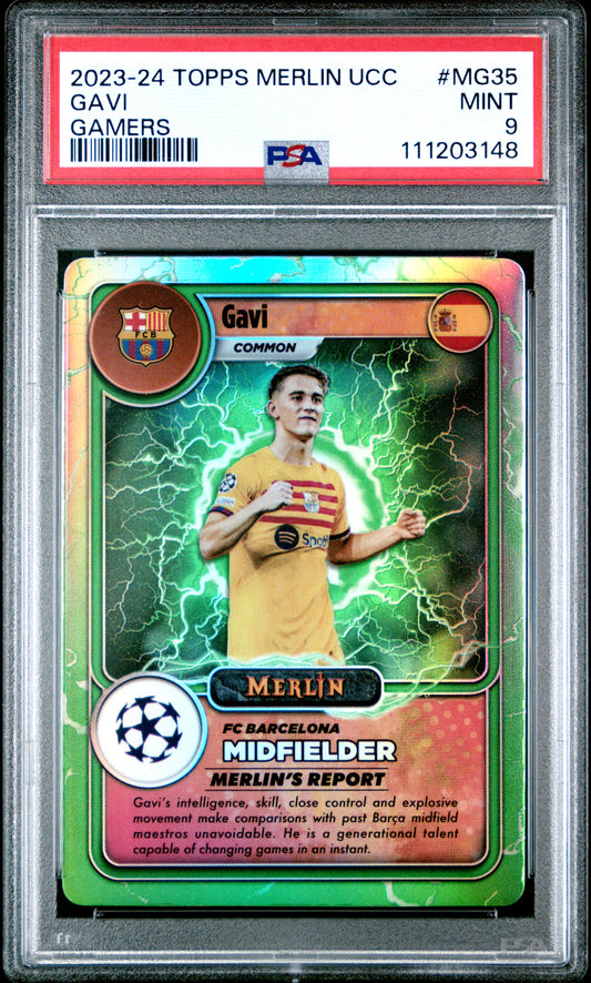 2023-24 Topps Merlin Uefa Merlin's Gamers MG35 Gavi PSA 9
