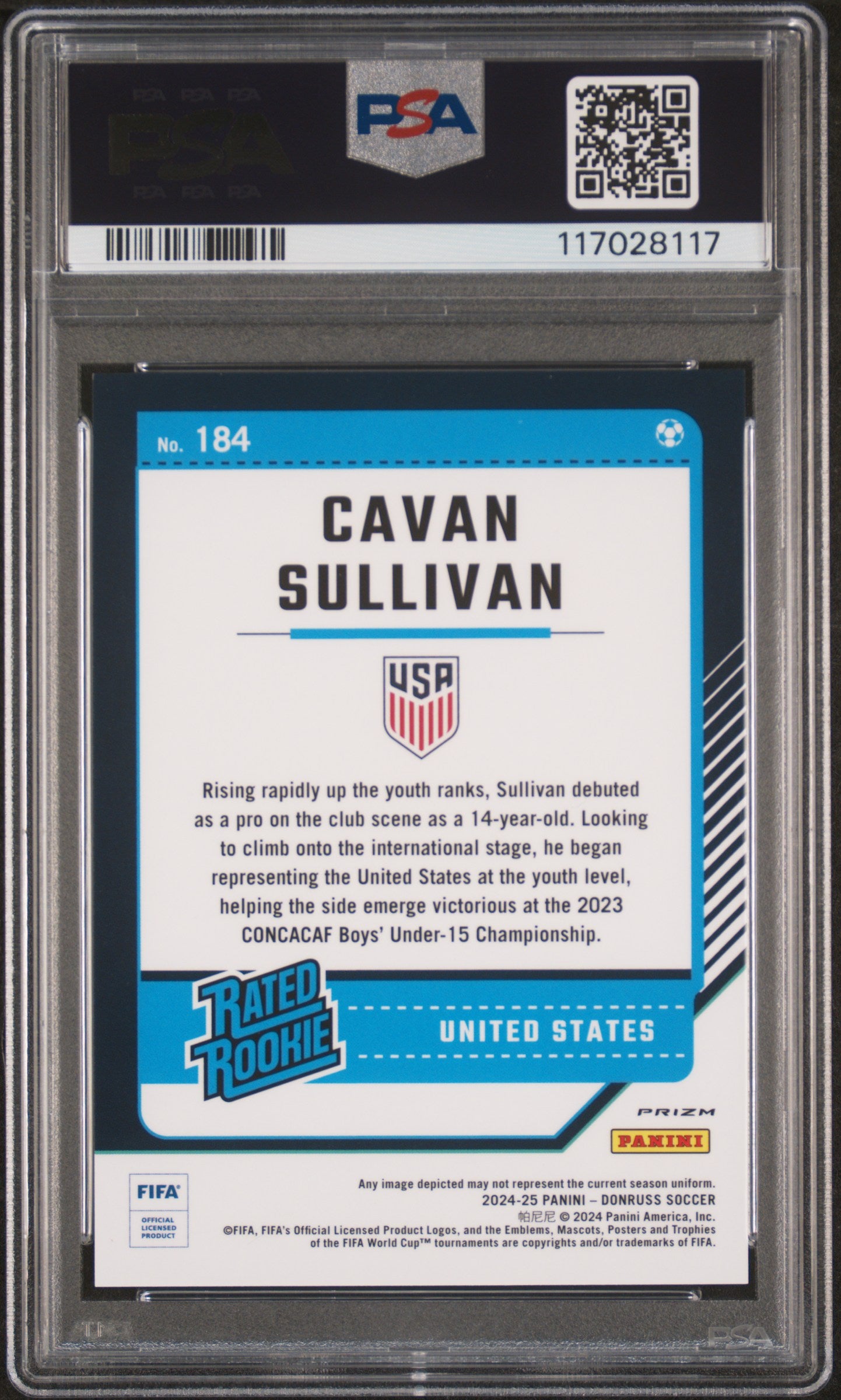 2024-25 Panini Donruss Fifa #184 Optic-Ice Cavan Sullivan RC PSA 9
