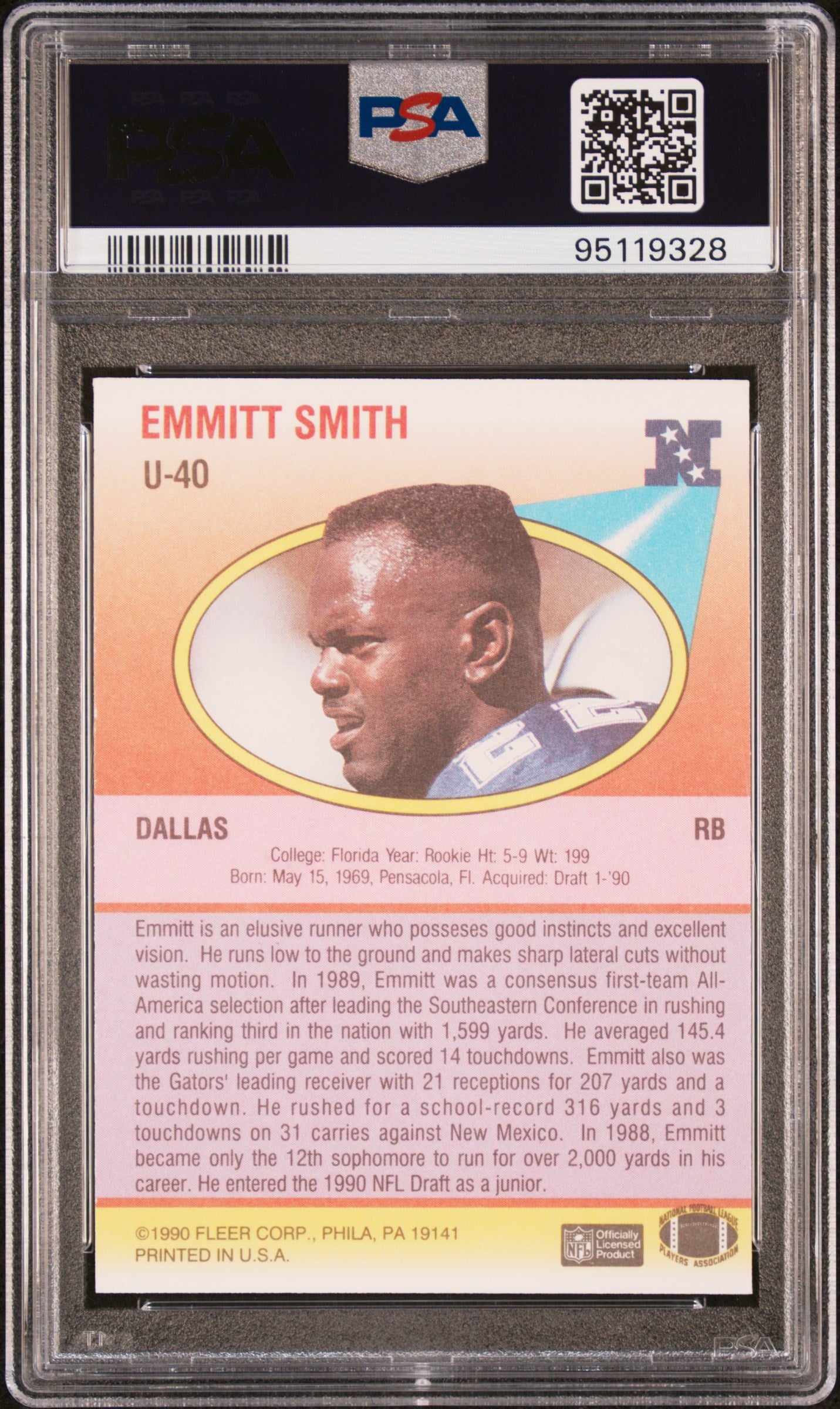 1990 Fleer Update #U-40 Emmitt Smith PSA 9