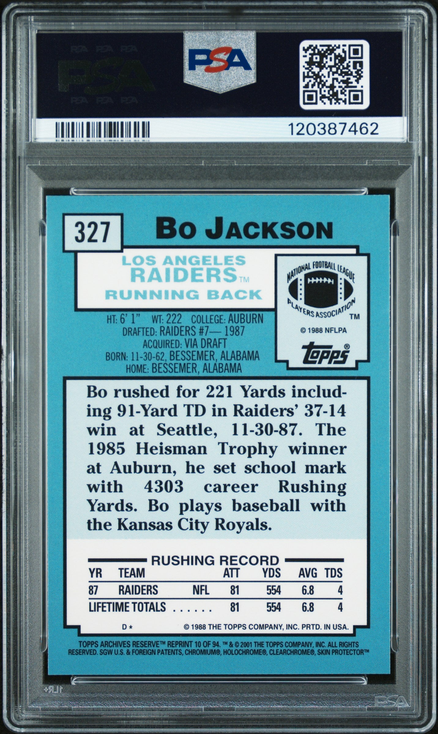 2001 Topps Archives Reserve #10 Bo Jackson PSA 9