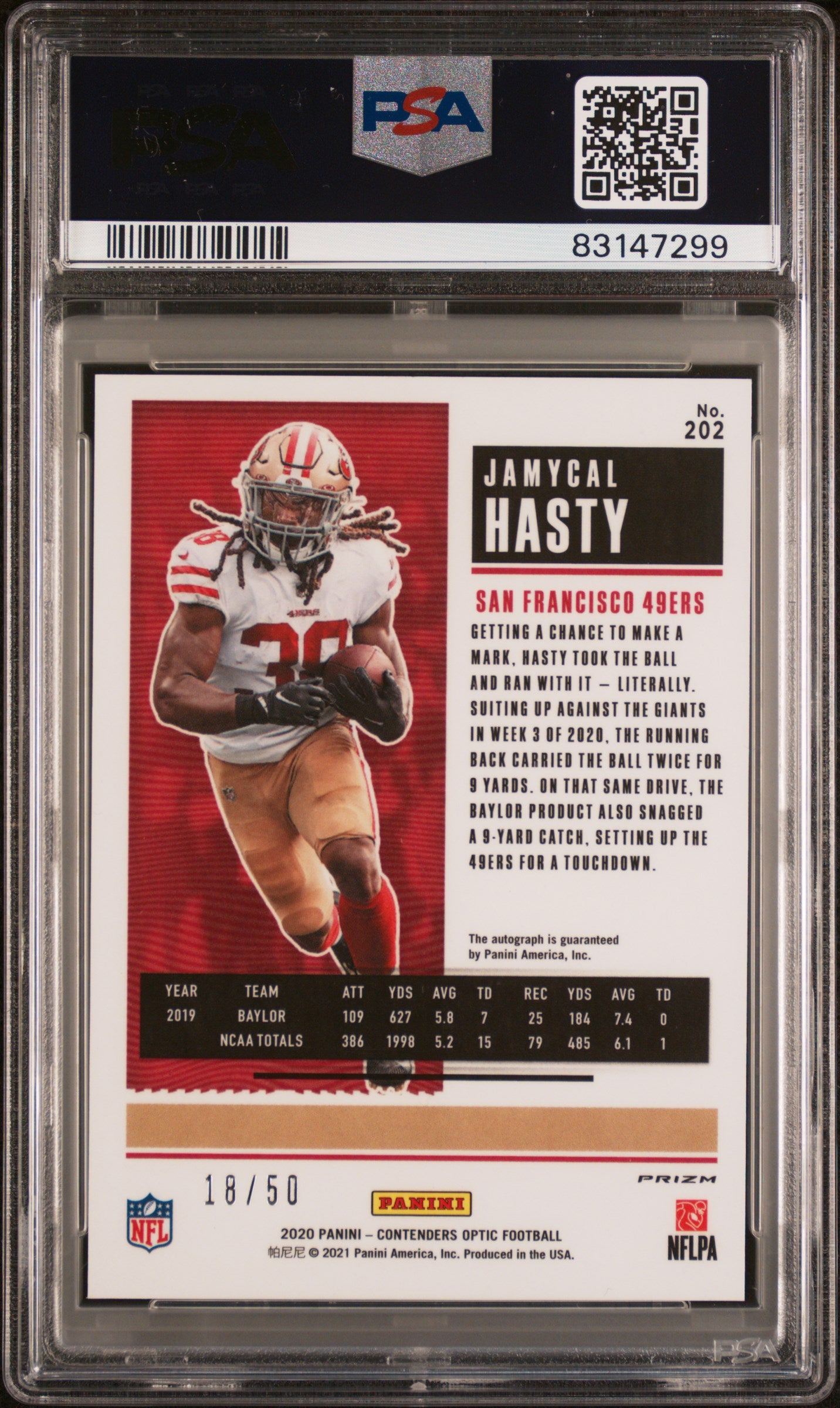 2020 Panini Contenders Optic #202 Autograph-Orange Jamycal Hasty /50 PSA 9