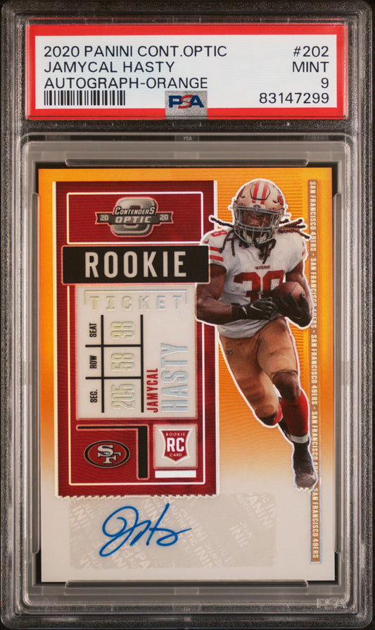 2020 Panini Contenders Optic #202 Autograph-Orange Jamycal Hasty /50 PSA 9