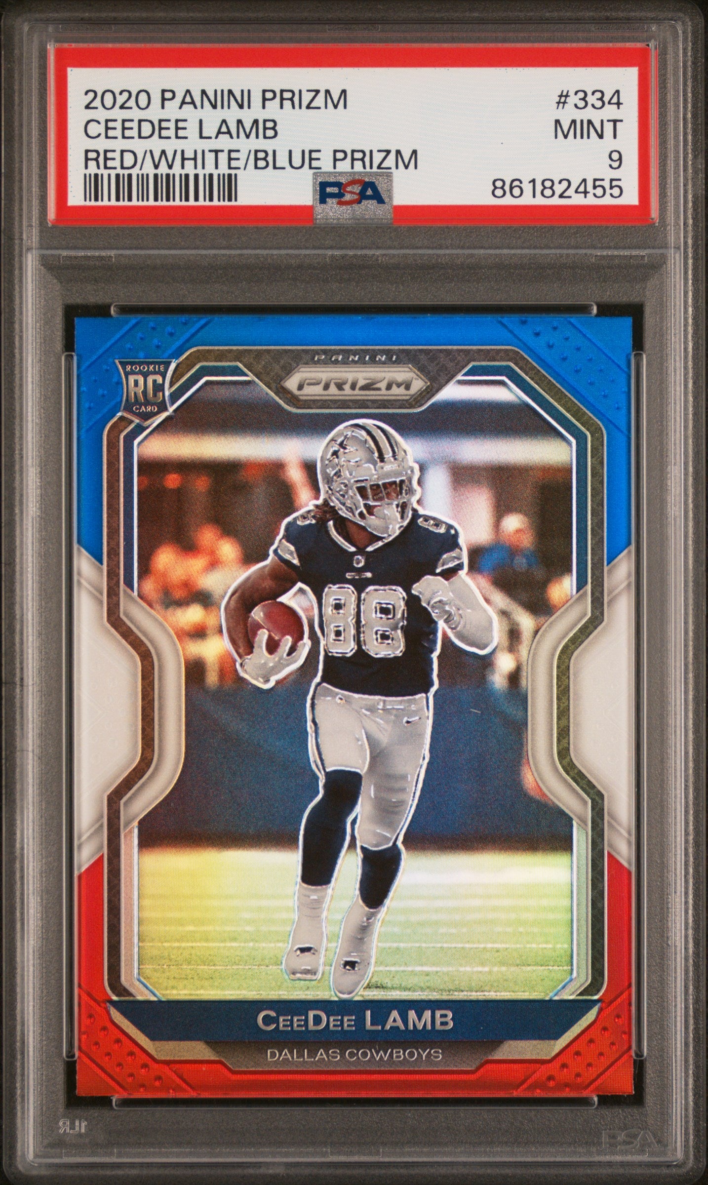 2020 Panini Prizm #334 Red/White/Blue Prizm Ceedee Lamb RC PSA 9