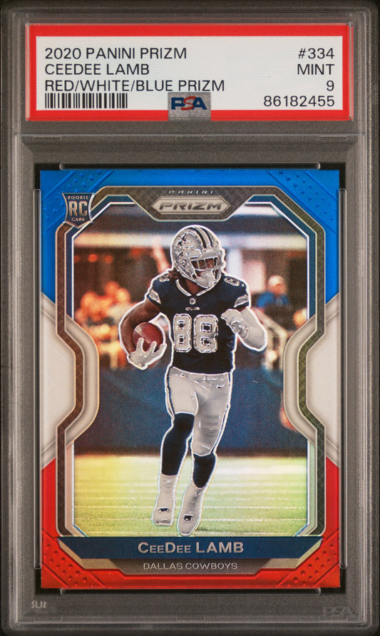 2020 Panini Prizm #334 Red/White/Blue Prizm Ceedee Lamb RC PSA 9