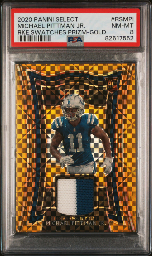 2020 Panini Select Rookie Swatches Prizm Gold Michael Pittman Jr. /10 PSA 8