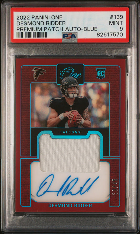 2022 Panini One #139 Premium Patch Auto-Blue Desmond Ridder PSA 9