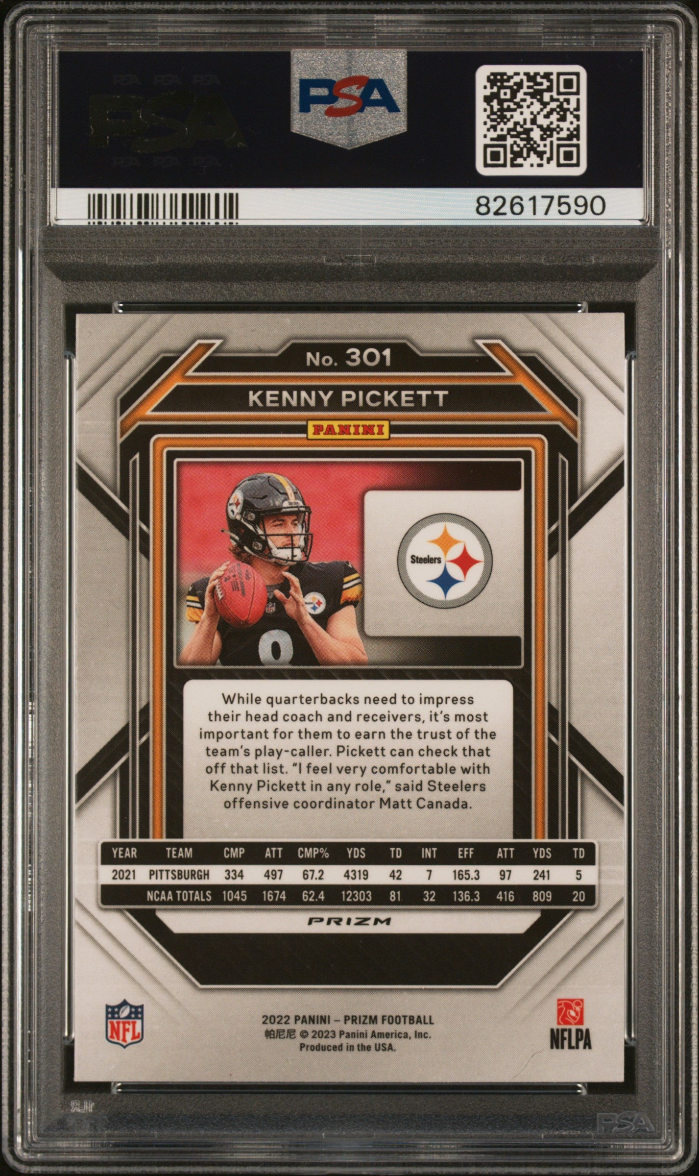 2022 Panini Prizm #301 Green Prizm Kenny Pickett RC PSA 9