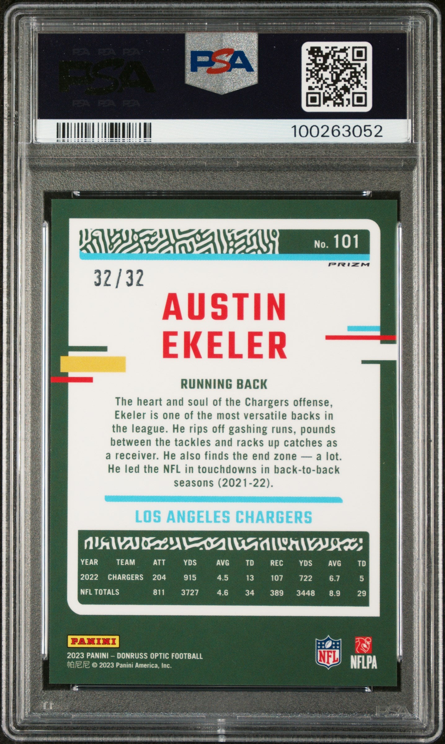 2023 Panini Donruss Optic #101 Shield Austin Ekeler /32 PSA 10