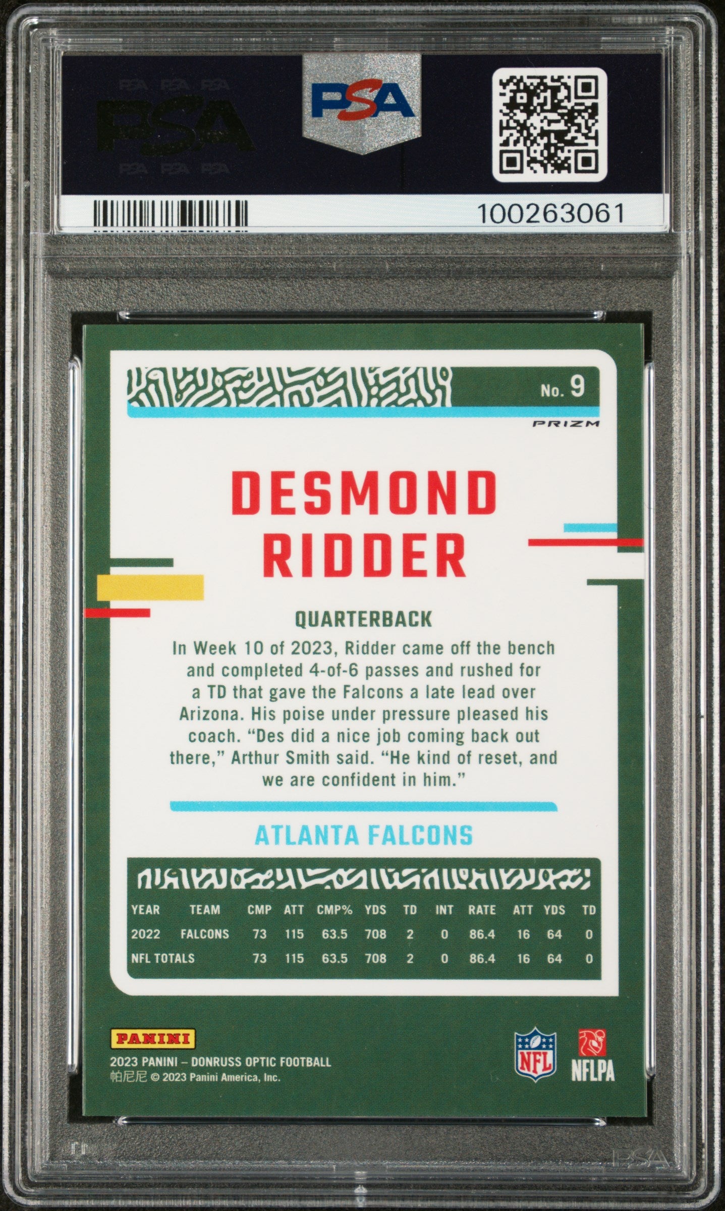 2023 Panini Donruss Optic #9 Stars Desmond Ridder RC PSA 10
