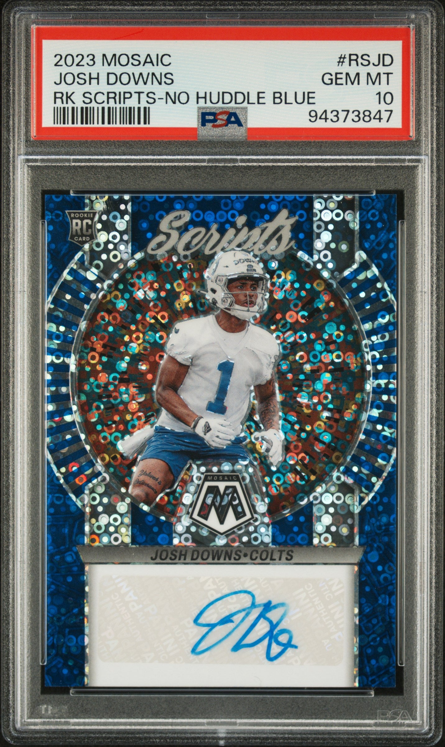 2023 Panini Mosaic Rookie Scripts #RSJD No Huddle Blue Josh Downs PSA 10