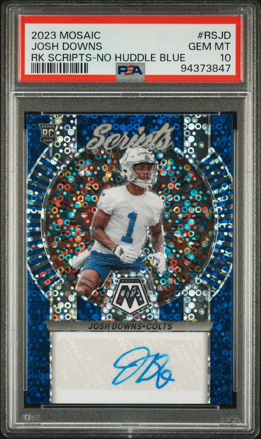 2023 Panini Mosaic Rookie Scripts #RSJD No Huddle Blue Josh Downs PSA 10