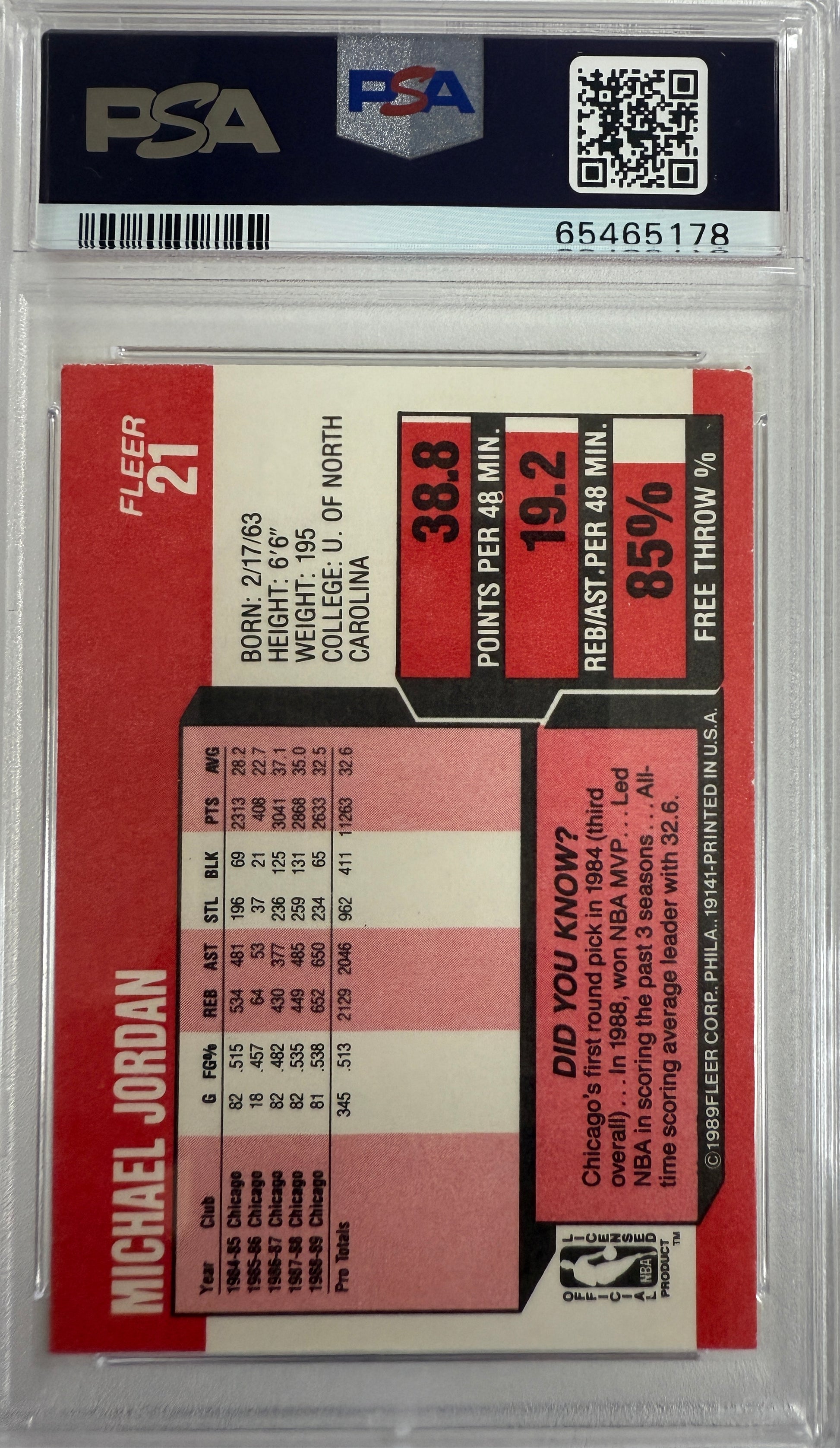 1989 Fleer #21 Michael Jordan PSA 9