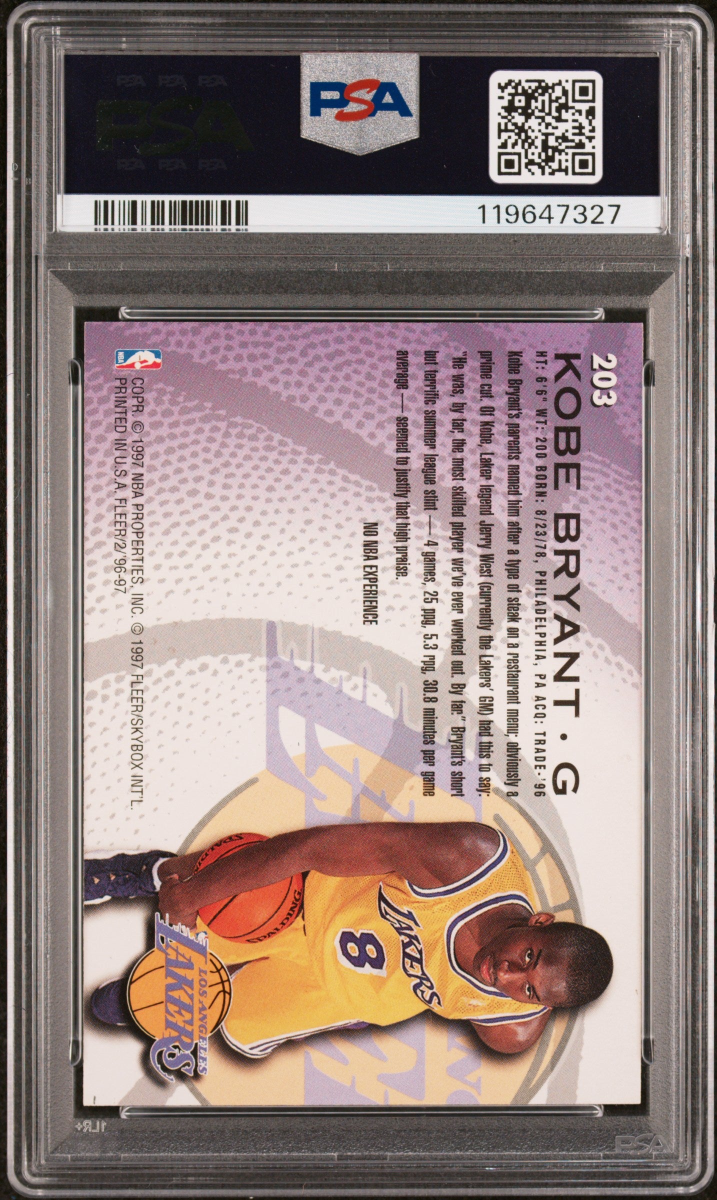 1996 Fleer #203 Kobe Bryant PSA 8