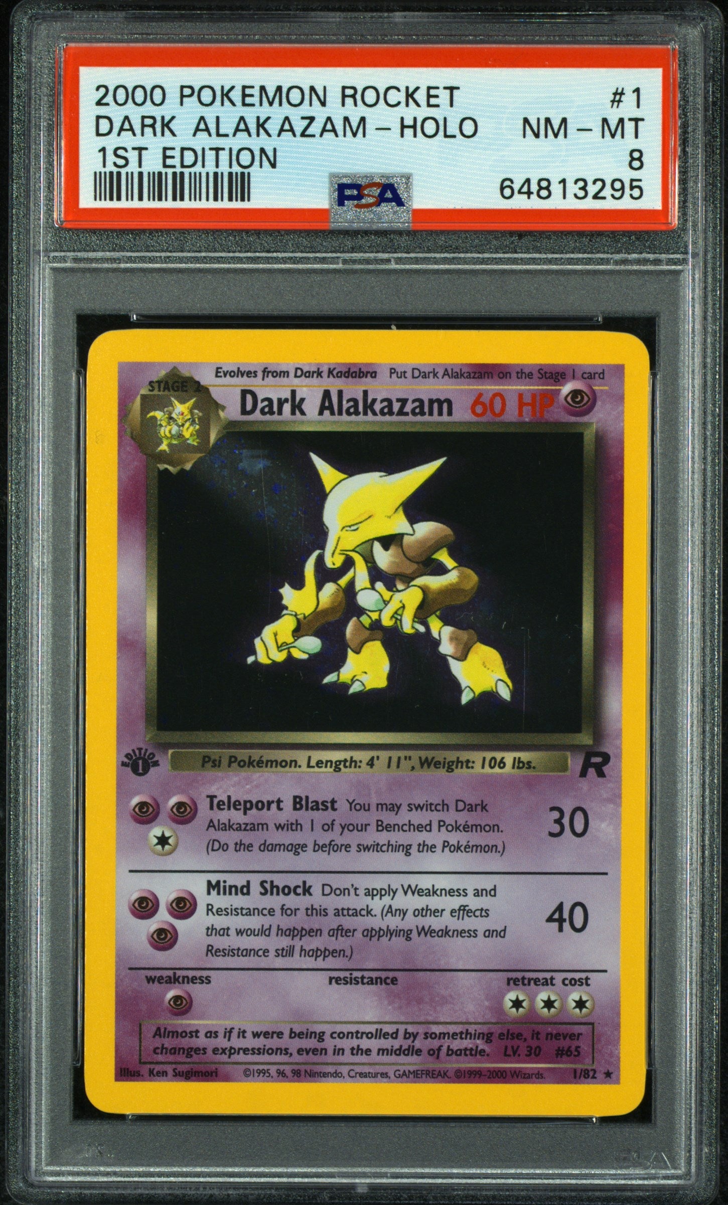2000 Pokemon Rocket #1 1st Edition Dark Alakazam-Holo PSA 8