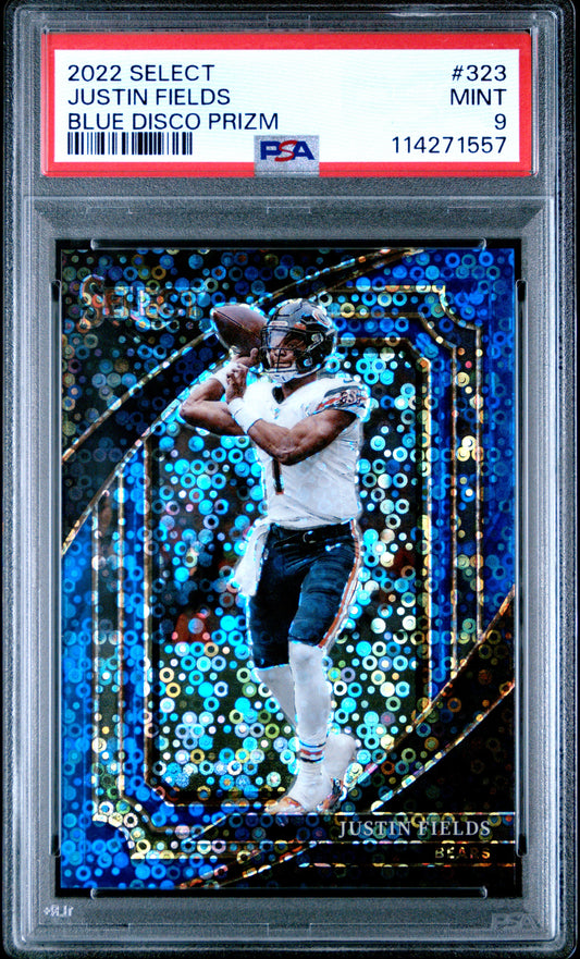 2022 Panini Select #323 Blue Disco Prizm Justin Fields #'d /25 PSA 9