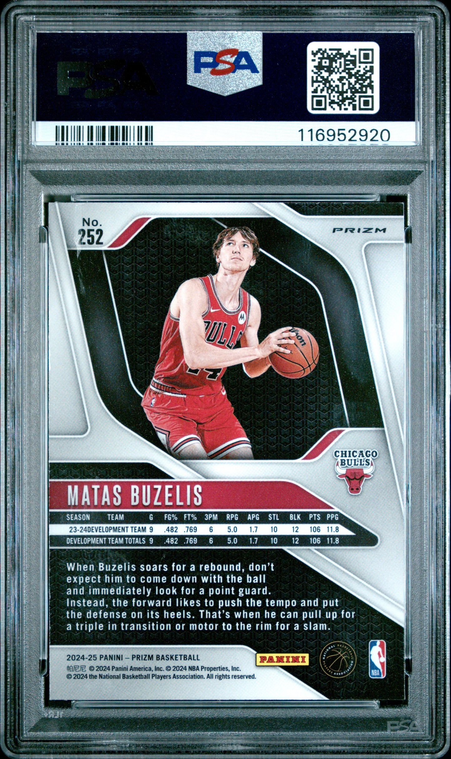 2024 Panini Prizm #252 Silver Prizm Matas Buzelis RC PSA 9