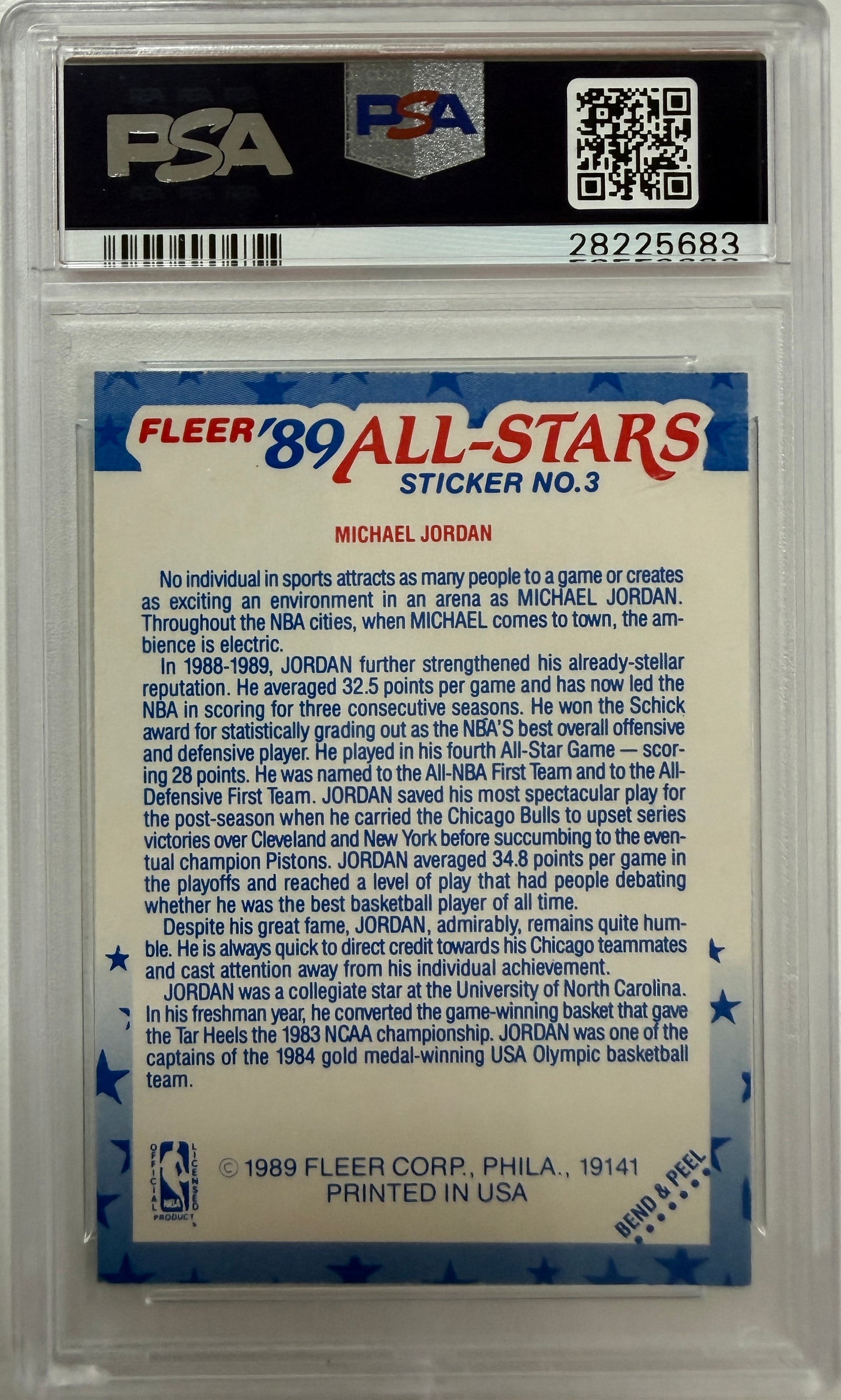 1989 Fleer Sticker #3 Michael Jordan PSA 9