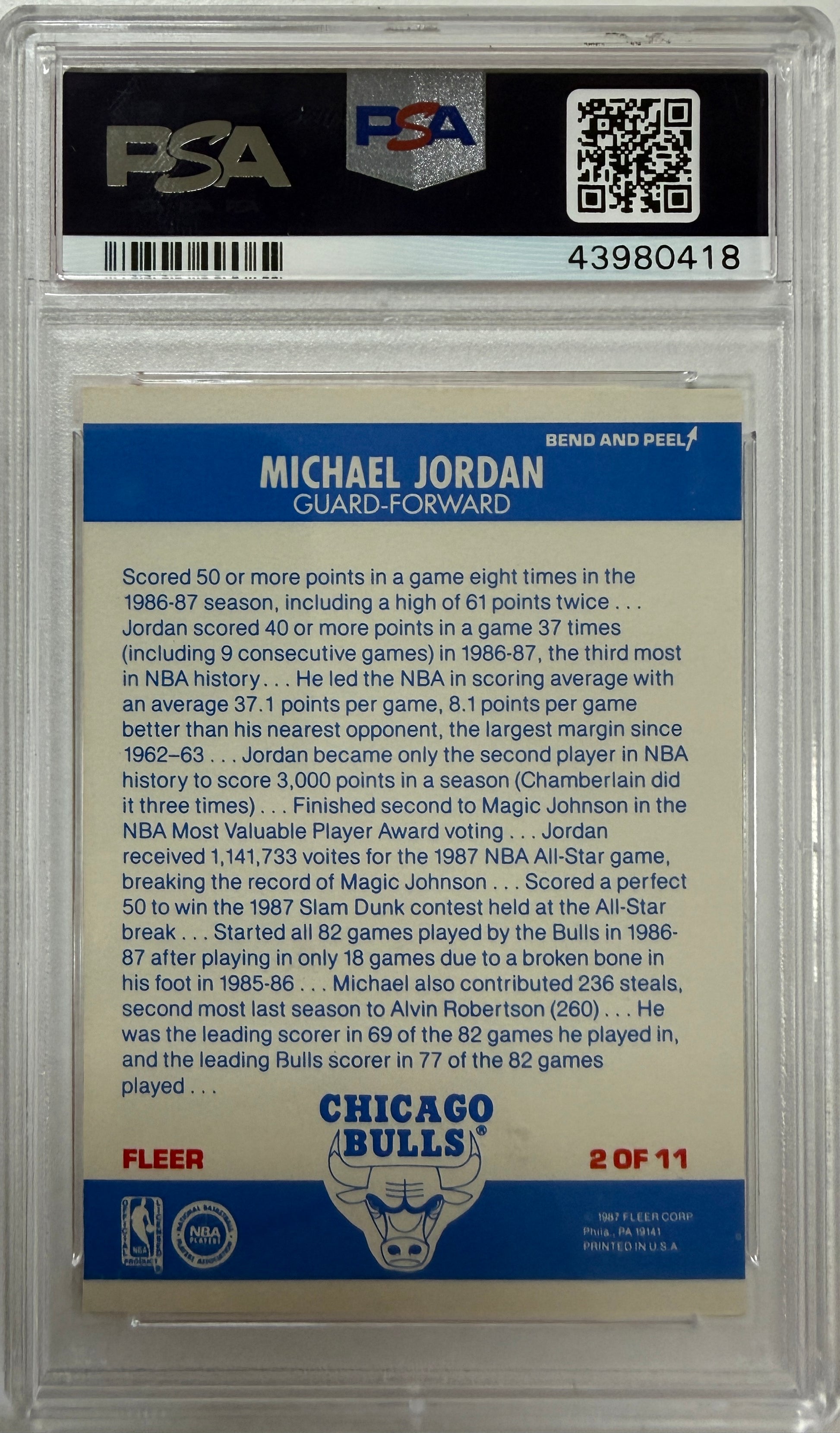 1987 Fleer Sticker #2 Michael Jordan PSA 8